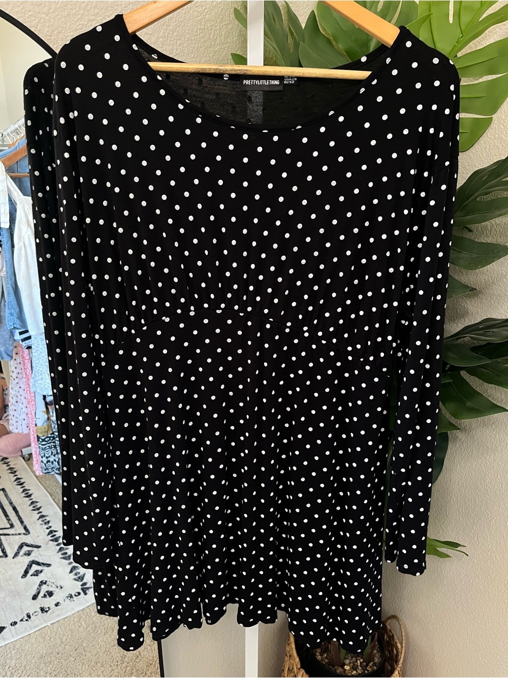 🖤 PrettyLittleThing Black & White Polka Dot Babydoll Dress Sz 20